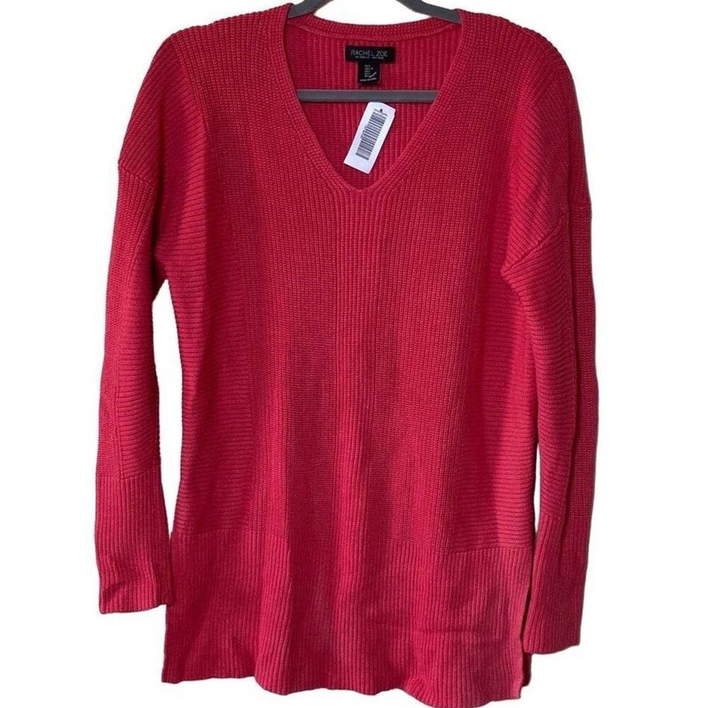 Rachel Zoe Sweater Soft Knit V Neck Long Sleeve Pink Large Womens Feminine comfy